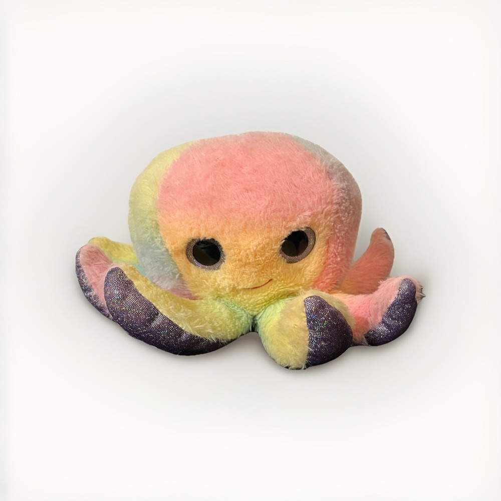 Rainbow Sherbet Octopus Plush Fiesta Ombré Stuffed Animal Toy 7" Purple Glitter
